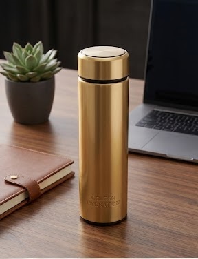 مج حراري بشاشة وعزل حراري لحفظ المشروبات - لون ذهبي